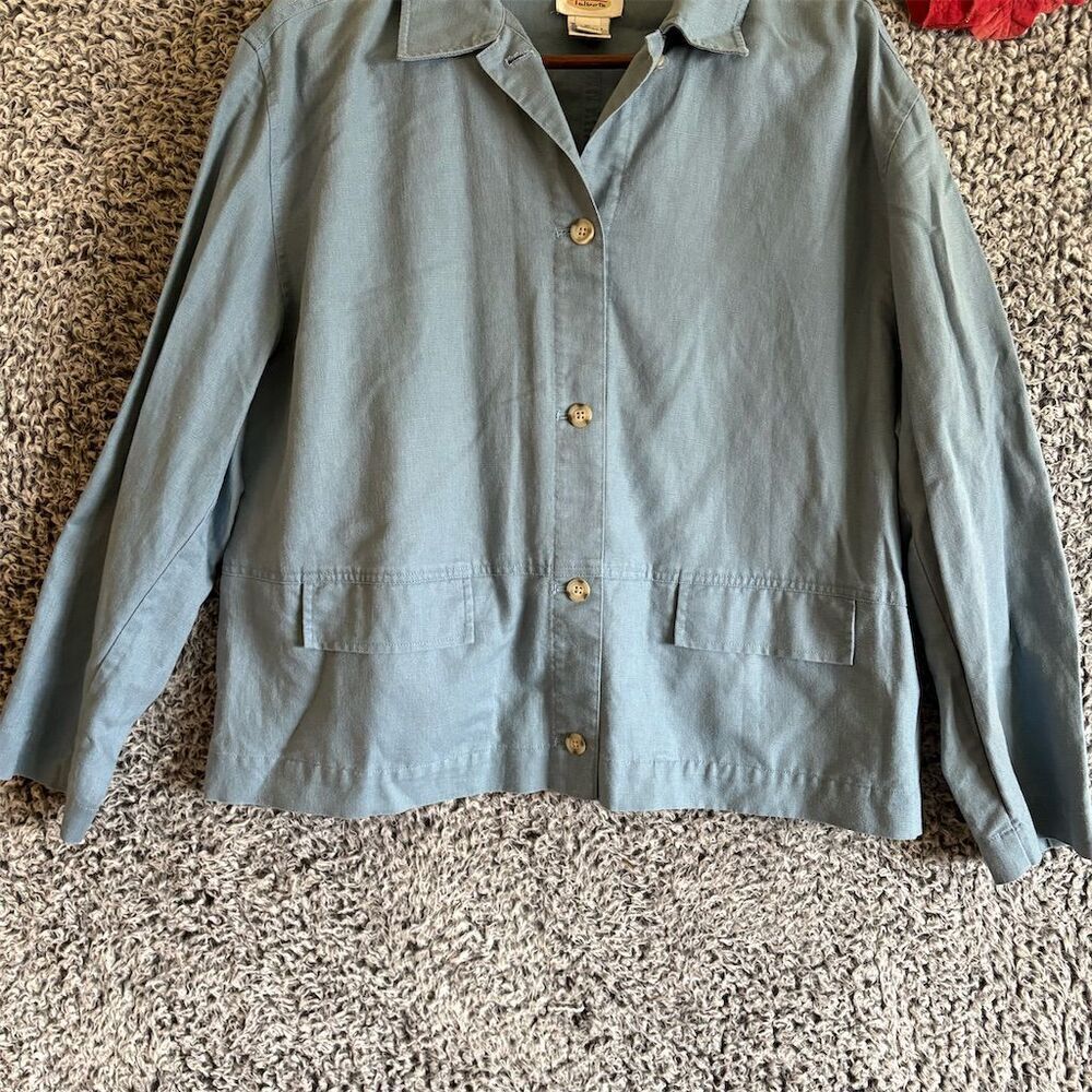 Vintage Talbots Women's XL Blue Button-Up Mid-Length Jacket